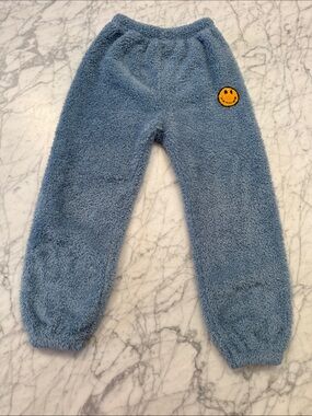 Lola and the Boys Sz 8 Cozy Plush Blue Smile Patch Lounge Pants